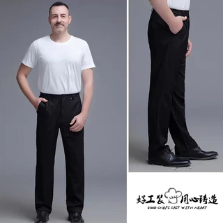 กางเกงเชฟ M-5XL เอวยางยืด ลายทาง ยูนิฟอร์มร้านอาหาร โรงแรม กางเกงทำงานผู้ชาย เบเกอรี่ บริกร สวมสบาย ระบายอากาศ
