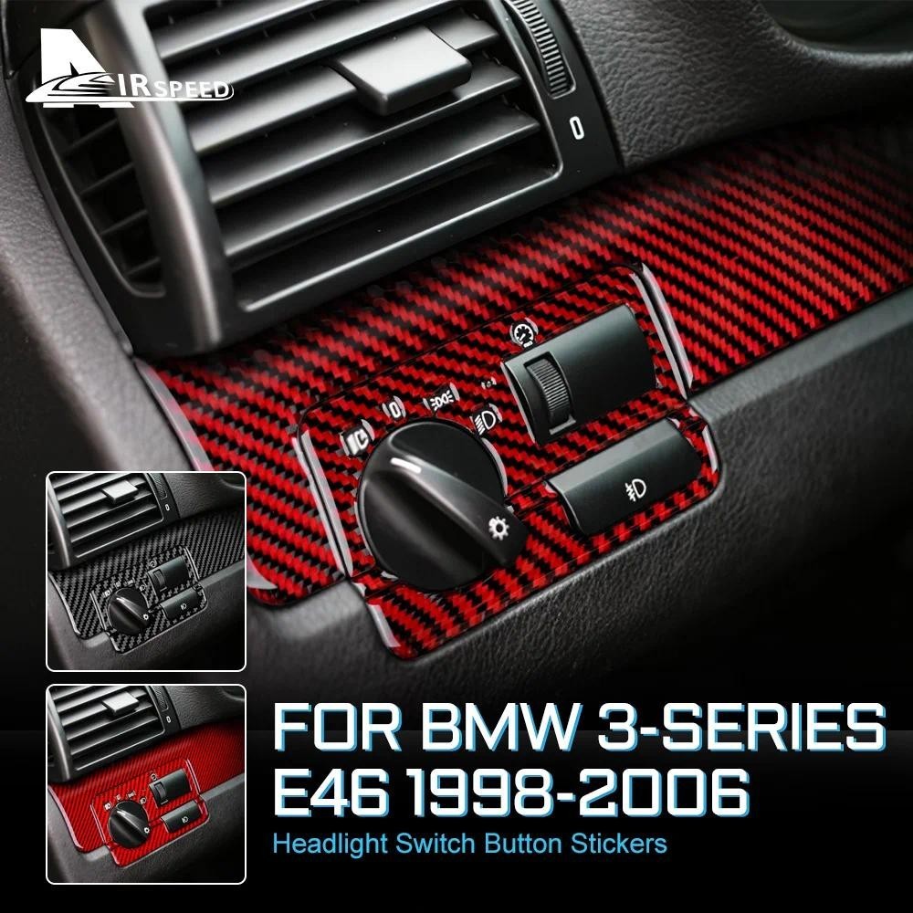 AIRSPEED สําหรับ BMW E46 ไฟหน้าปุ่มสวิทช์สําหรับ BMW E46 1998-2006 3 Series คาร์บอนไฟเบอร์ตกแต่งรถสต