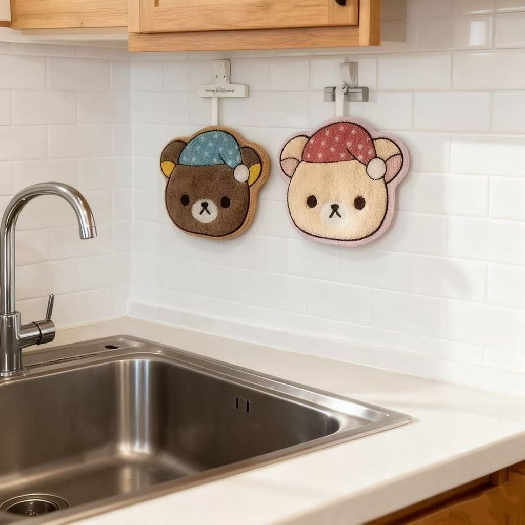 🌟Rilakkuma ผ้าเช็ดมือน่ารักการ์ตูนแขวนประเภทดูดซับน้ํา Quick-Drying หนาห้องครัวห้องน้ํา Soft PN0T