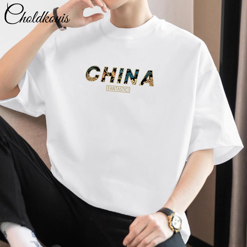 ปลาค็อด2024 ฤดูร้อนผู้ชายแขนสั้นเสื้อยืดครึ่งแขนผู้ชายสวมใส่ถนนสวมพิมพ์เสื้อยืดด้านบนเสื้อผ้าผู้ชายร