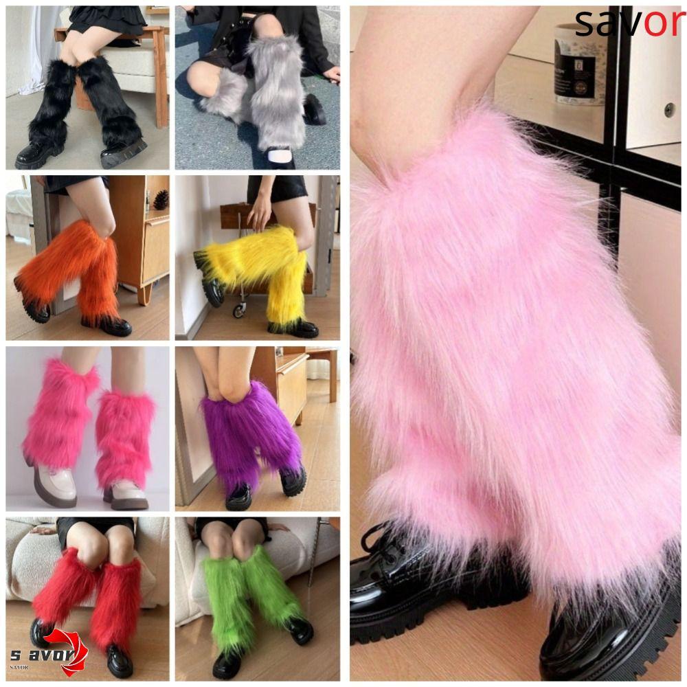 CHROM Furry ขาอุ่น, Faux Fur สไตล์ญี่ปุ่น Lolita รองเท้า, Harajuku สไตล์ 40 ซม.Y2K Kawaii ยาวหลอดถุงเท้าคอสเพลย์ใช้