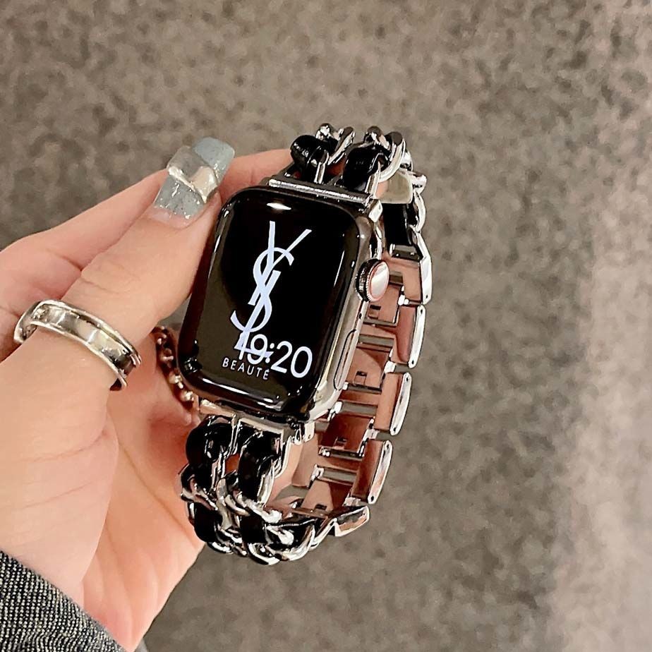 สายโลหะ เหมาะสําหรับ Applewatch45678 รุ่น S8 Xiaoxiangfeng สาย Apple สายหนังโลหะโซ่สองแถวสายขั้นสูงเ