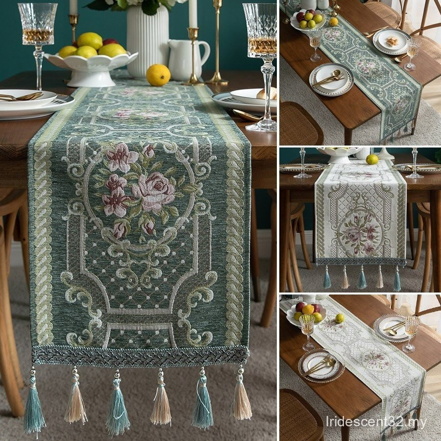 Jacquard สานตาราง Runner สไตล์หรูหราตาราง Runners พร้อมพู่รับประทานอาหารงานแต่งงานตกแต่งโต๊ะ ZIGJ IH