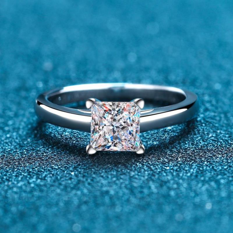 X-071N แหวนผู้หญิงเงินแท้ 925 1 กะรัต/2 กะรัต Moissanite (มีใบรับรอง) เพทาย 5.5 มม./7 มม.