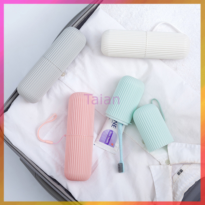Taian กล่องเก็บแปรงสีฟันแบบพกพา กล่องเก็บแปรงสีฟัน กระบอกพลาสติก