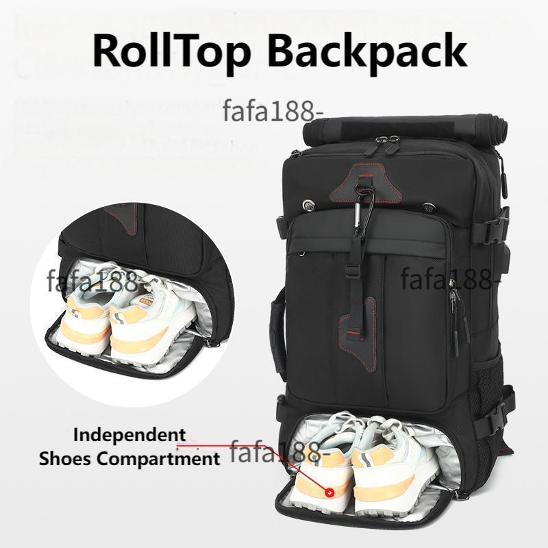 กระเป๋าเดินทางมีจําหน่าย 60L Bagpack กันน้ํา Rolltop กระเป๋าเป้สะพายหลังพร้อมรองเท้าแล็ปท็อปกระเป๋าเ