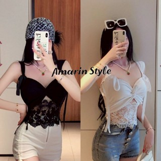 Amarin🌸พร้อมส่ง🌸【 เสื้อสายเดี่ยวมีซับใน 】สีขาวดำ ยืดพอดีตัว …