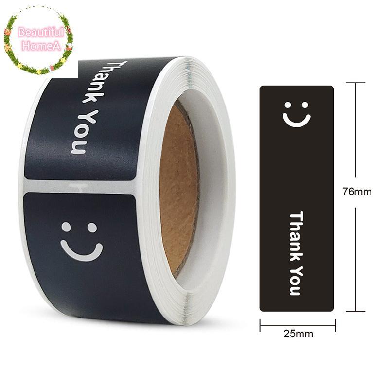 BHome 120 ชิ้น/ม้วนยิ้ม Face สีดําและสีขาวขอบคุณรูปสี่เหลี่ยมผืนผ้าสติกเกอร์ซีลสติกเกอร์ของขวัญสําหร