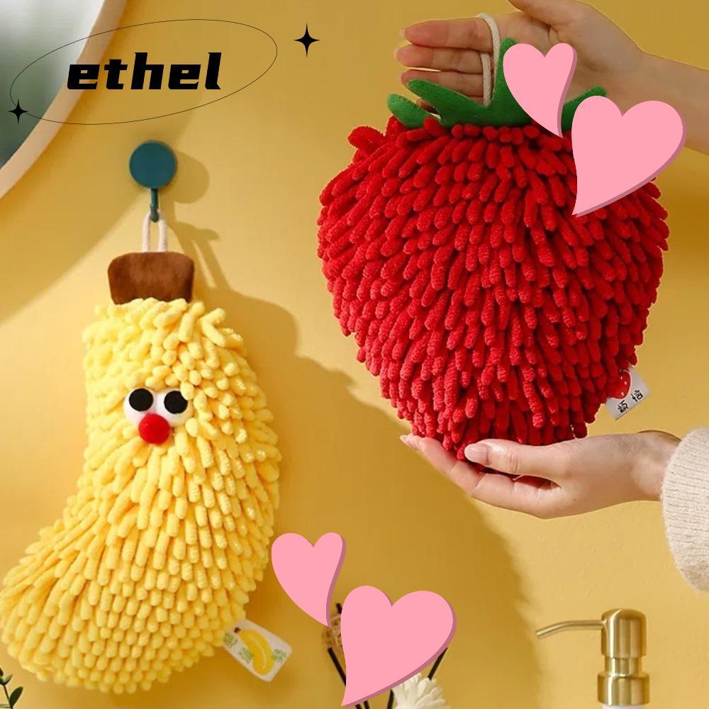 ETHEL Wipe Hand Towel, Strawberry Banana With Hanging Loops Wipe Handball, Cute Absorbent Microfiber
