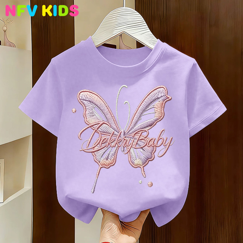【ส่งจากกรุงเทพฯ】NFV KIDS💜ลายแมว เสื้อยืดแขนสั้นเด็ก ทรงหลวม ระบายอากาศ ผ้าฝ้าย100% YG5677
