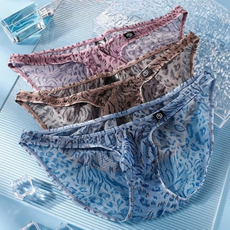 ผู้ชายฤดูร้อนบางเอวต่ํา U-Convex ชุดชั้นในเซ็กซี่ผ้าไหมน้ําแข็ง Cool Feeling Breathable ตาข่ายกางเกงผ้ากอซ 4043-SJ