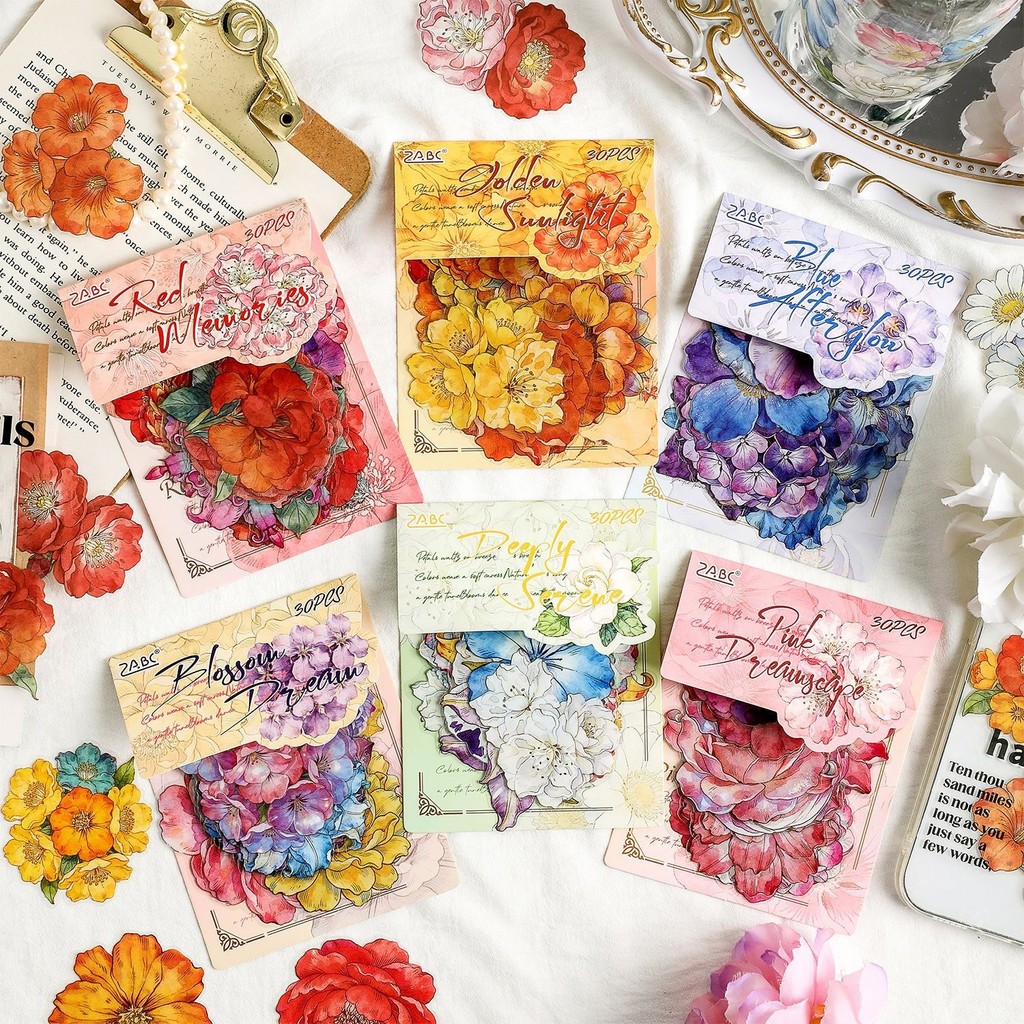 สติ๊กเกอร์แพ็คดอกไม้ Round Dance Series Retro Flower Handbook ตกแต่ง Collage วัสดุ 30 แผ่น
