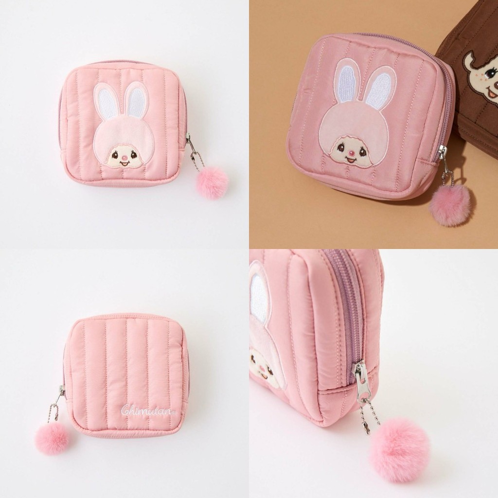 [New Arrival] กระเป๋าใส่ของใช้ งานญี่ปุ่น มาใหม่ ผ้า ปักลายหน้าหน้องม่อน ขนาด 12×12 cm