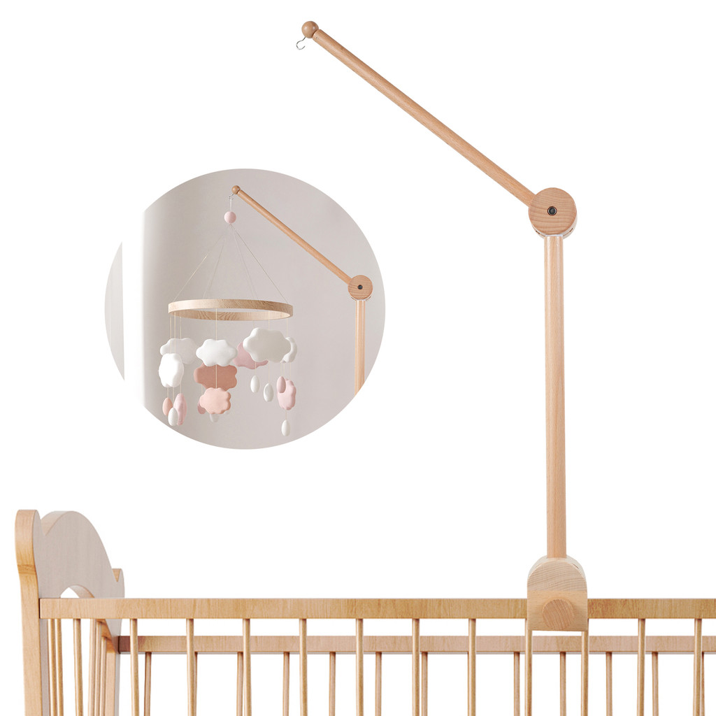 เปลเด็กมือถือแขน 27 นิ้วไม้ Crib Mobile ผู้ถือมุมและความสูงปรับ Crib Mobile ARM Non-Skid Crib Mobile bed Bell Holder