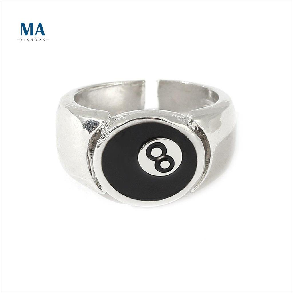 Meige9xqPool Ball Ring 8 Ball Pool Ball Ring บิลเลียดแหวนผู้ชายหมายเลขปรับได้สีดํา 8 แปดแหวนบิลเลียด