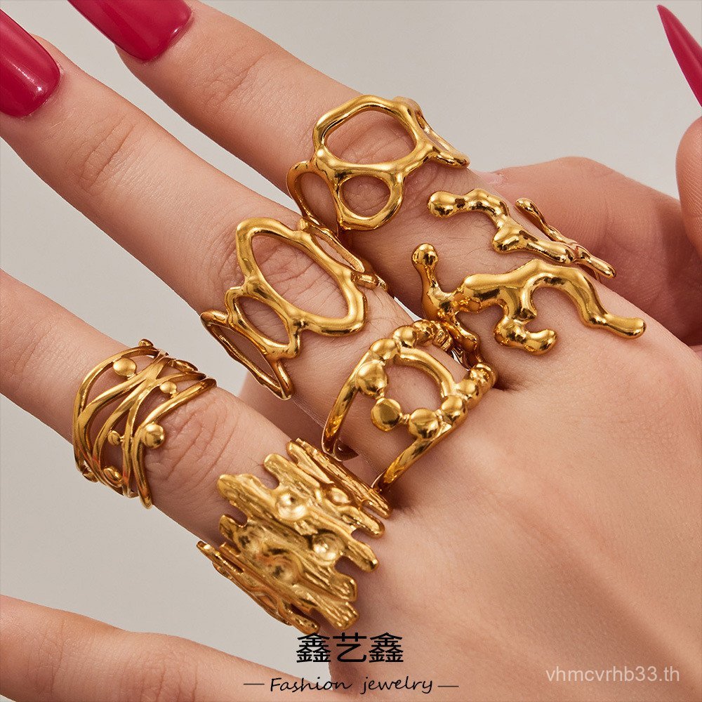 Ins Simple Design Geometric Plain Ring แหวนผสมสแตนเลส Gold-Plated Niche แฟชั่นเปิดแหวน 3H2Y