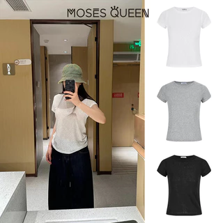 MOSESQUEEN มอสส์ ราชินี เสื้อยืดคอกลมแขนสั้นสีพื้นทรงปล่อยเหมาะกับทุกฤดูกาลและอเนกประสงค์สําหรับโอกาสต่างๆ #63730