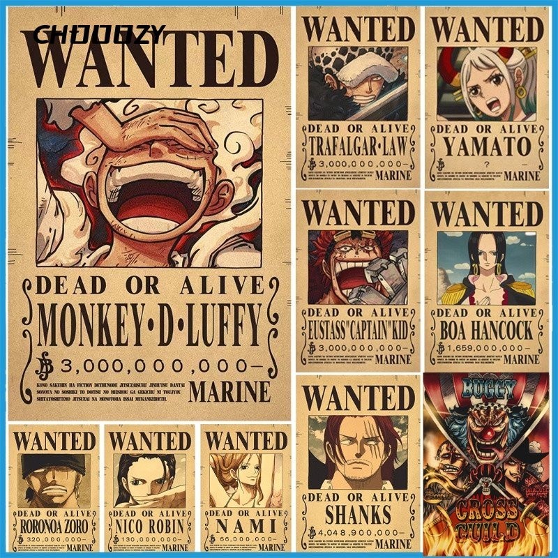 One Piece Luffy Nika Wanted โปสเตอร์ภาพยนตร์ RED Vintage กระดาษคราฟท์สติ๊กเกอร์ติดผนังตกแต่ง