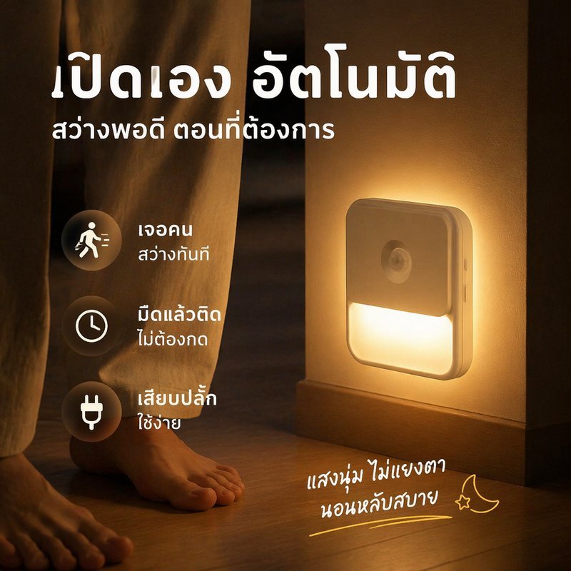 COD ไฟเซ็นเซอร์ ไฟกลางคืน LED ติดแม่เหล็ก ชาร์จ USB C เปิดอัตโนมัติ แสงนุ่ม ทางเดิน บันได ห้องนอน
