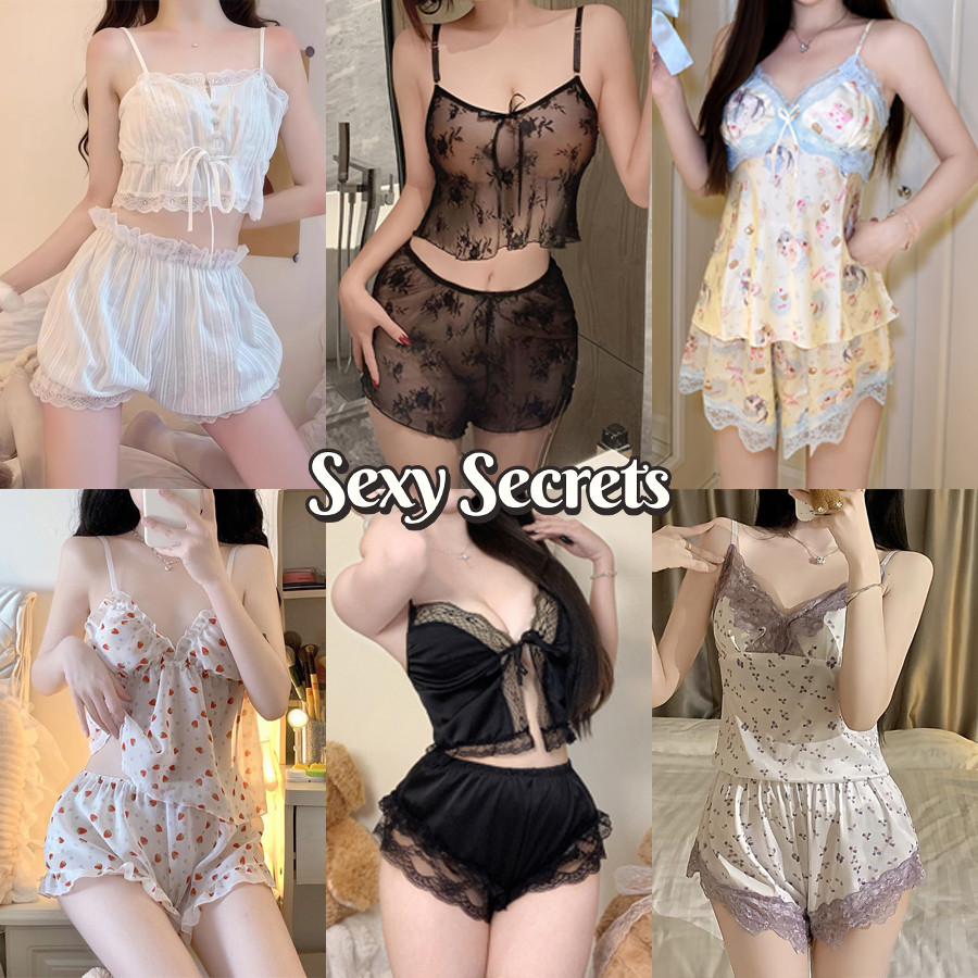 Sexy secrets⚜️⚜️ ชุดนอนสายเดี่ยว ชุดนอนน่ารัก ชุดสองชิ้น ระบายอากาศดี ดีไซน์เข้ารูป ราคาถูก พร้อมส่งจากกทม