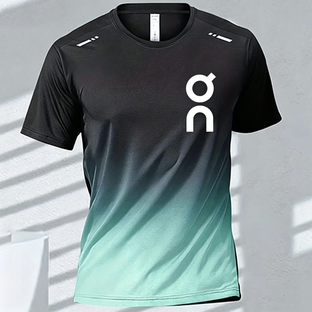Gradient Unisex Plus-Size Sports Short Sleeve Top, Round Neck & Breathable, ชุดลําลองสําหรับวิ่งและฟิตเนส