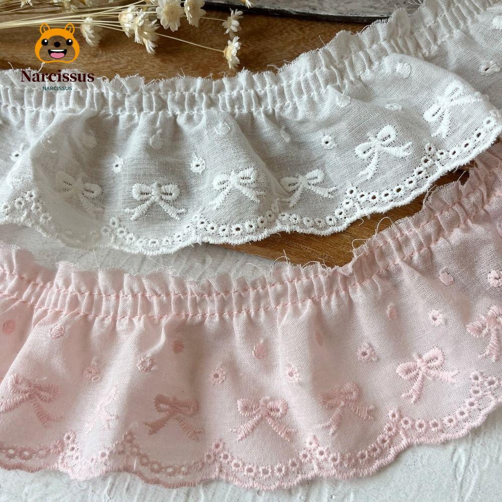 NARCISSUS Ruffle Lace Trim ผ้าลูกไม้ผ้าฝ้ายสีขาว กว้าง 6 ซม. Ruffle Design ตกแต่ง Trim