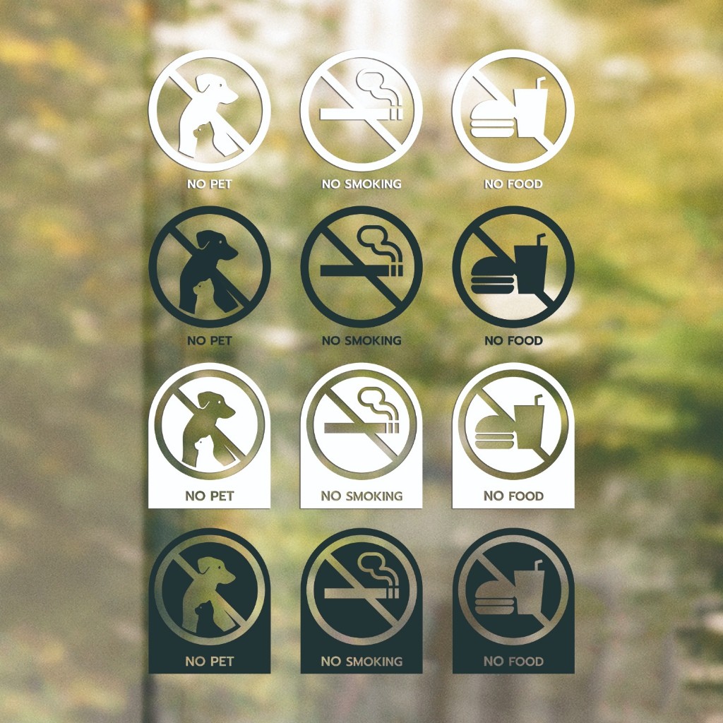 สติกเกอร์เครื่องหมาย ห้ามนำสัตว์เลี้ยง ห้ามนำอาหาร ห้ามสูบบหรี่ NO PET NO FOOD NO SMOKE 1 คำสั่งซื้อจะได้ทั้งหมด 3 ชิ้น