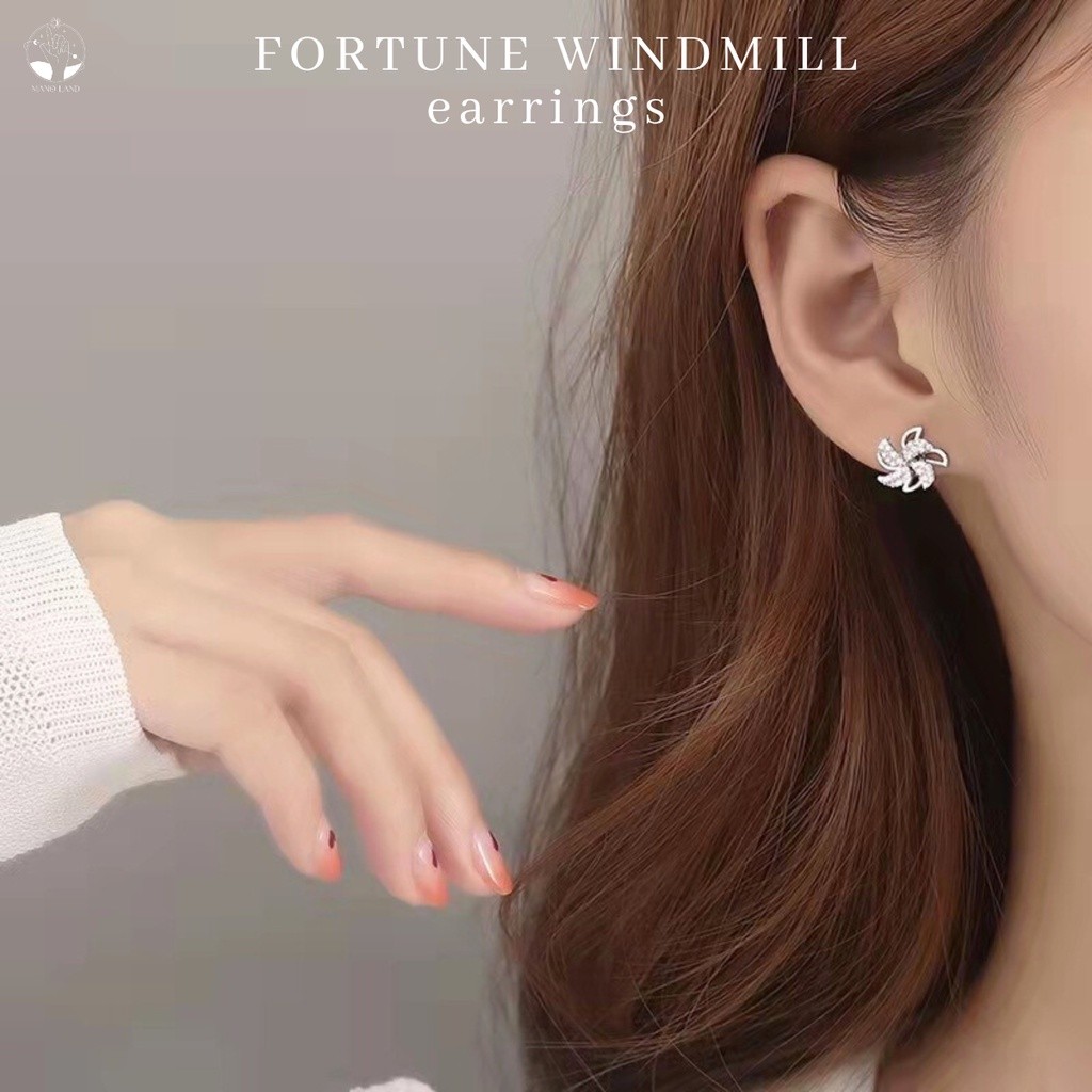 Fortune Windmill ต่างหูแบบแป้น กังหันโชคดี แฟชั่นเงินแท้925 ไม่ลอกดำ สไตล์เกาหลี มินิมอล เครื่องประดับนำโชค ผู้หญิง E065