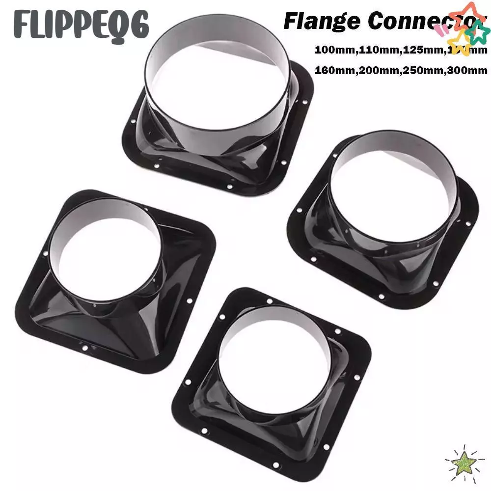 FLIPPEQ6 ขั้วต่อหน้าแปลนผนัง, สีดํา 100-300 มม. ข้อต่อท่อระบายอากาศ, อุปกรณ์เสริมในครัวเรือน การเชื่อมต่อท่ออากาศ ABS ท่อระบายอากาศ