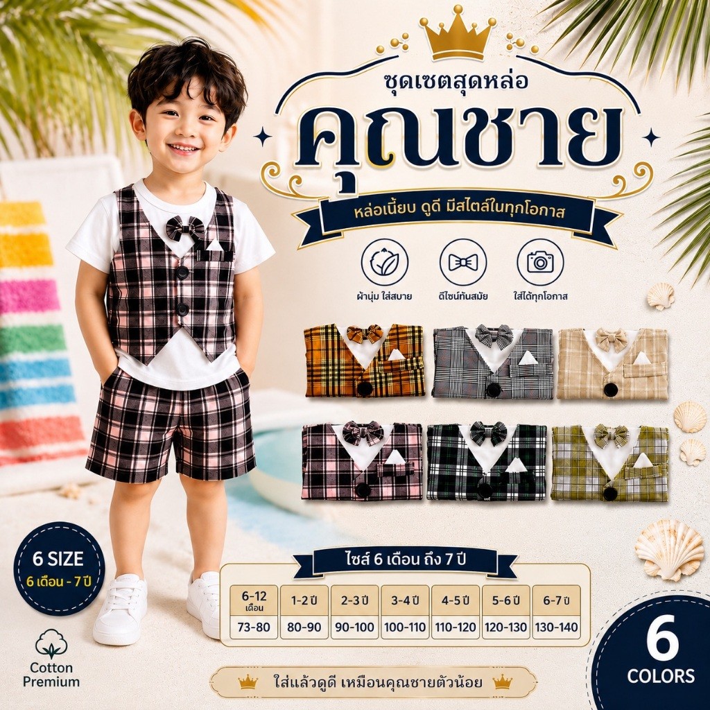 เซ็ตคุณชาย เสื้อ+กางเกง มีพร้อมส่ง สำหรับเด็ก9เดือน-7ปี ลุคคุณชายมากแม่  เด็กผู้ชาย