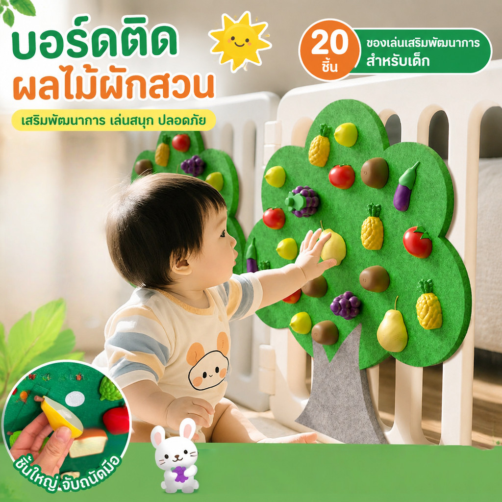 COD แผ่นผ้าฟริซผลไม้ ของเล่นเด็ก DIY เล่นจับคู่ ฝึกพัฒนาการ หั่นผลไม้และผัก ปลอดภัย