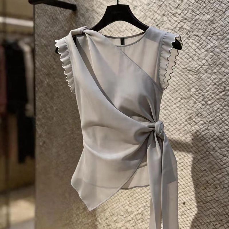 French Ruffled Slimmer Look เสื้อชีฟองที่สวยงาม Super สวย 2026 การออกแบบสไตล์ใหม่ Niche แฟชั่นอารมณ์ Top