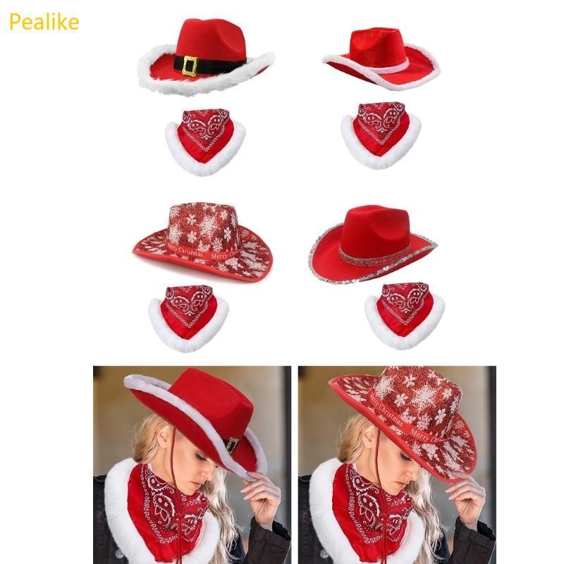 Pealike ผ้าพันคอและหมวกCowgirl สีขาว สไตล์Cowgirlสำหรับคริสต์มาส