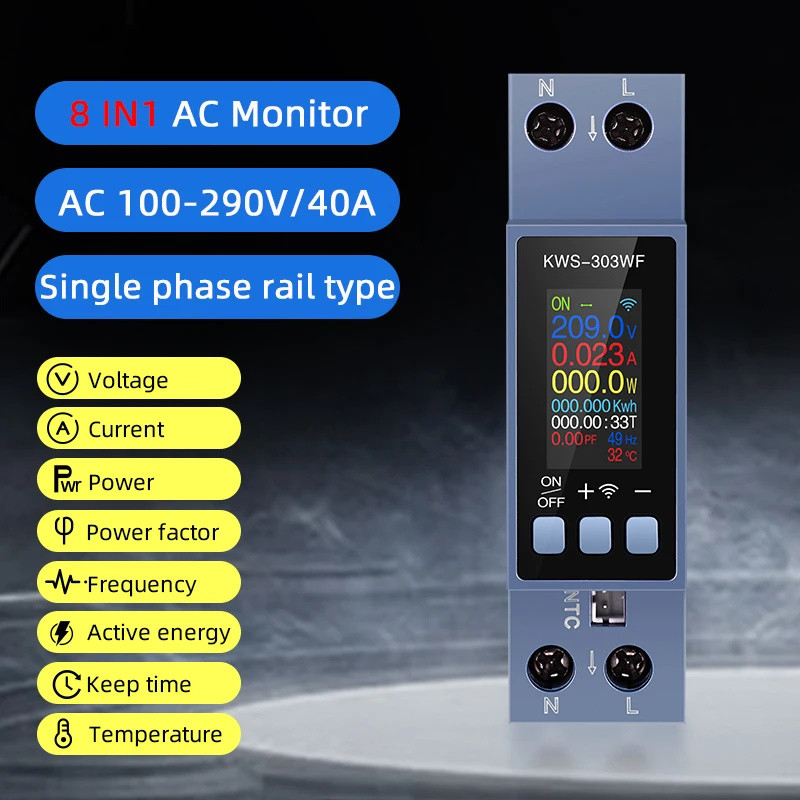 Din Rail AC Monitor KWS-303WF/KWS-303L/KWS-303 8-in-1 100-290V 40A Power Factor ความถี่ KWH Meter Wi