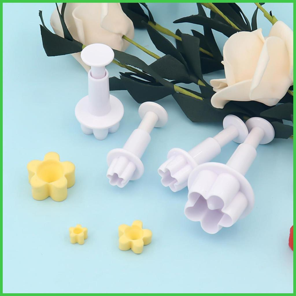 Fondant เครื่องตัดดอกไม้เครื่องล้างจานปลอดภัยดอกไม้ Fondant เค้กคุกกี้ Plunger 4 ชิ้น Fondant คุกกี้