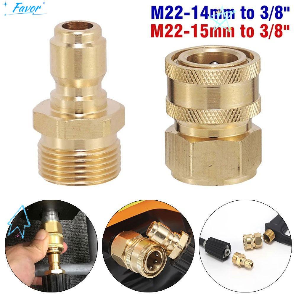 FAVOR 1 ชุดท่อ Coupler, Quick Connect Kits 3/8 M22 ท่อ Joint, ทนทาน M22 14/15 มม.ชุดอะแดปเตอร์สําหรับ M22 เครื่องซักผ้าแรงดันสูง Water Outlet ชุด