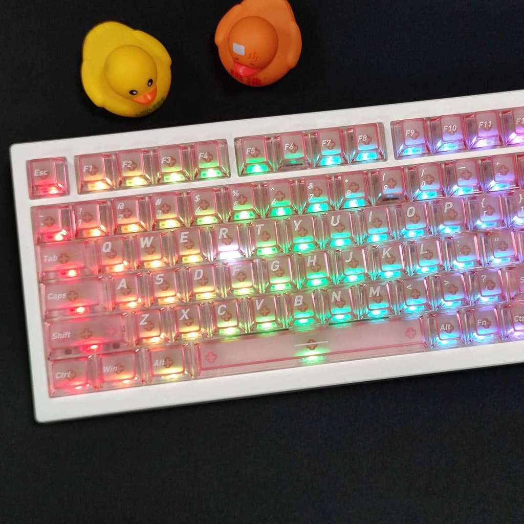 118 คีย์หมอกสีชมพูปุ่มกดพีซีโปร่งใส Double Shot Cherry Profile Key cap สําหรับคีย์บอร์ดแบบกลไก