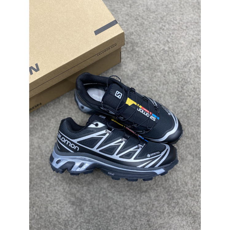 SALOMON SALOMON XT6 GTX เรียบง่ายและสบาย Shock Absorption Anti-Skid รองเท้าทํางานกลางแจ้งสีดําเงินสี