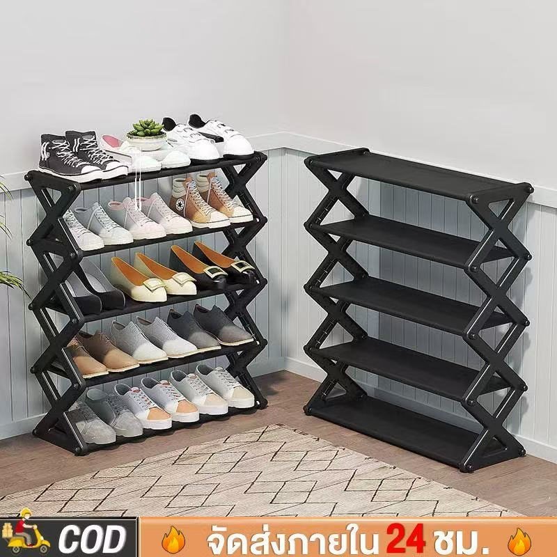 Rich TEE ชั้นวางรองเท้า 4 ชั้น ชั้นวางรองเท้า 5 ชั้น พร้อมฉากกั้นผ้าหนา ชั้นหนึ่งสามารถถอดออกเพื่อวางรองเท้าได้