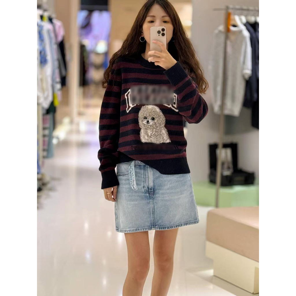 U2FX ganni Women's Clothing2025Early Autumn New Animal Jacquard Long Sleeve Wool Knit Sweater for Wo