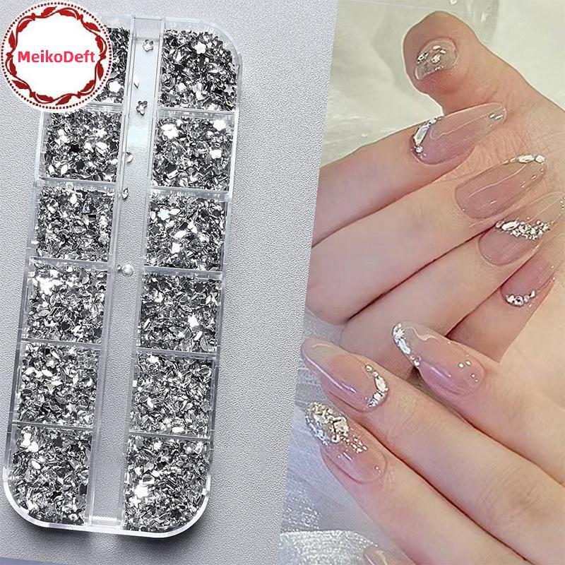 MeikoDeft 12 กริด/กล่องเล็บ Multi Shape แบนกลับคริสตัล Rhinestone พราวเพชร Strass เล็บเคล็ดลับ 3d ตกแต่ง TH