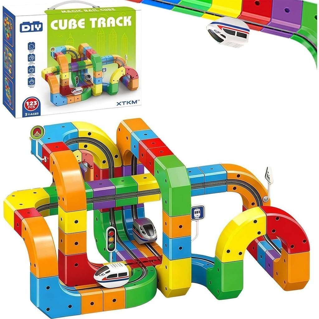Rail Cube ic Monorail Magical Tracks รถไฟ klick Rail ชุดรถไฟไฟฟ้าพร้อม Cube Rails & Signs การแข่งขัน