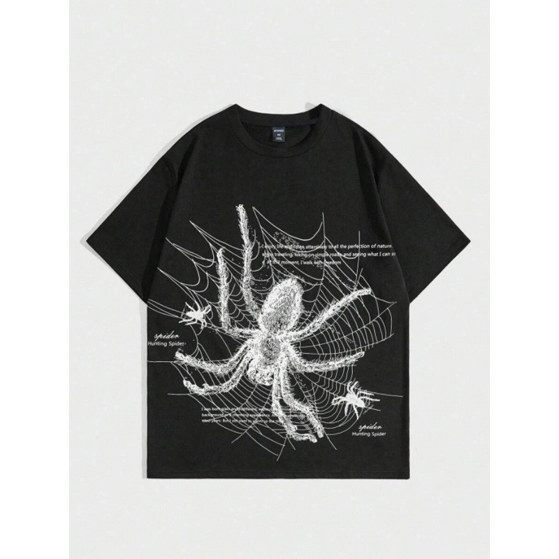 2026欧棉纯银ROMWE MEN Goth Men Spider พิมพ์ลูกเรือคอ Tee FoCOD TCPL
