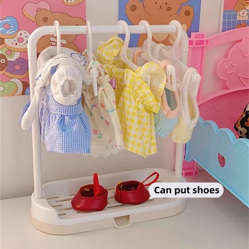 Lafufu ไม้แขวนเสื้อสําหรับตุ๊กตาเสื้อผ้ารองเท้าชั้นเก็บอุปกรณ์พลาสติกตกแต่งแสดงวันเกิดสาว