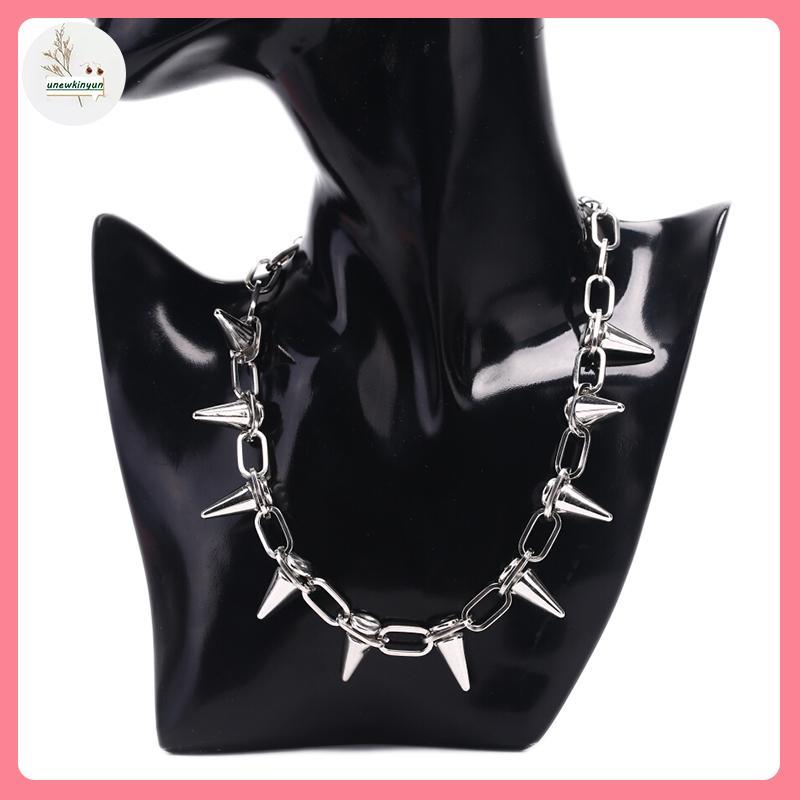 UU ใหม่ Spike Rivet Punk สร้อยคอ Goth Rock Biker Link Chain Choker เครื่องประดับ VN