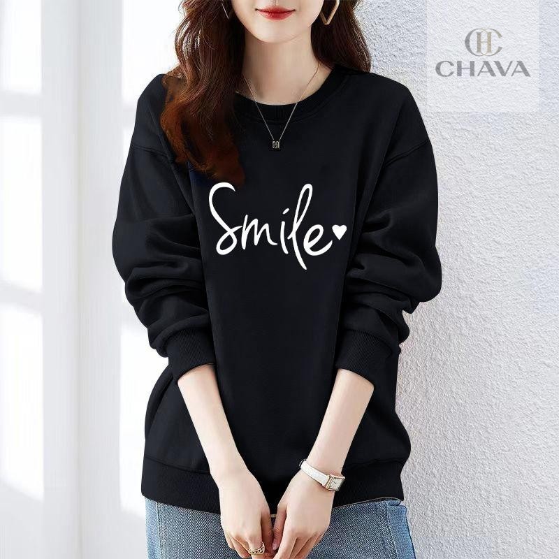 เสื้อสเวตเชิ้ตผู้หญิง คอกลมแขนยาว  ลายพิมพ์ minimalist สวยเก๋ ใส่ลำลองได้ สินค้ามาใหม่ (Bangkok Stock)