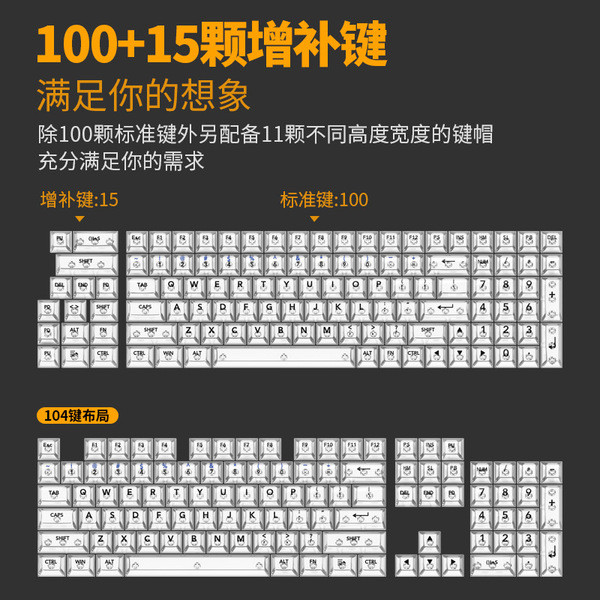 คีย์แคป คีย์แคปไทย keycap MDA ความสูง 130-Key ขนาดใหญ่ครบชุด Ball Cap สูงโปร่งใสสีดําหมอกโปร่งใสคริส