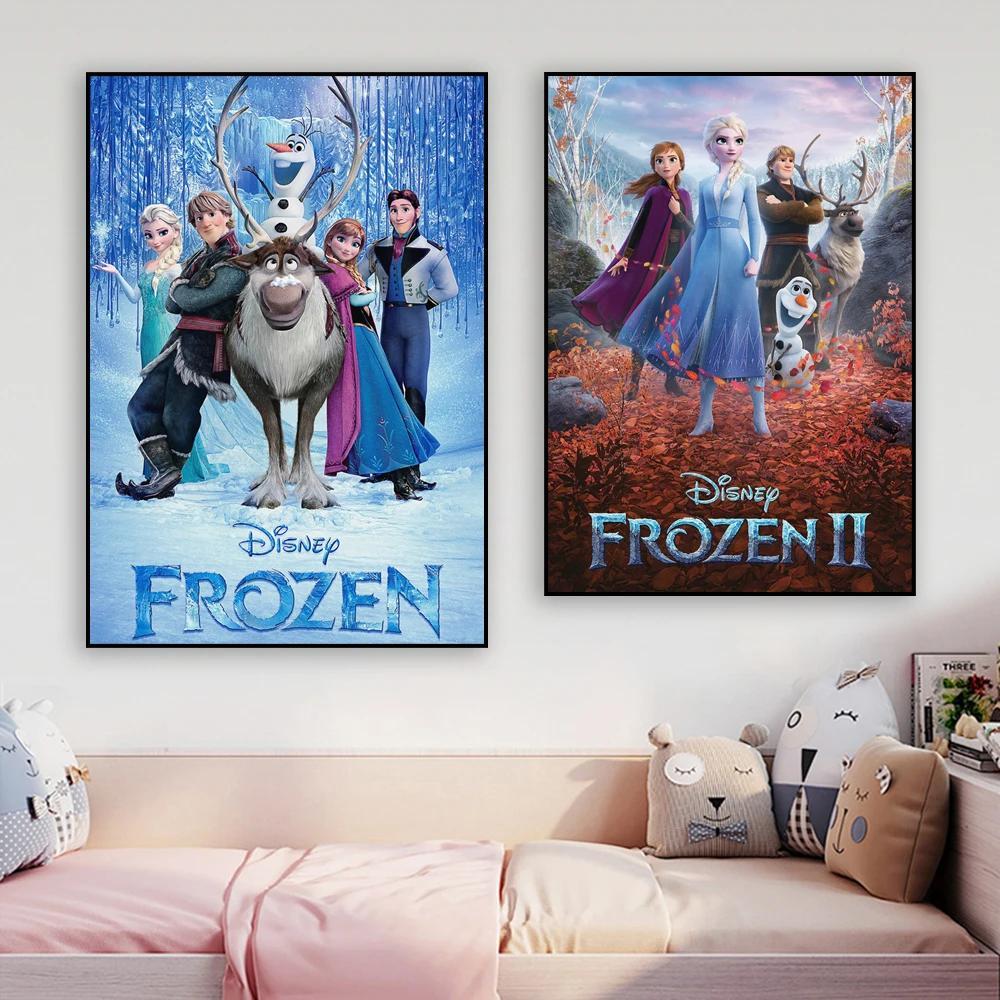 โปสเตอร์ภาพยนตร์ Disney Pixar Frozen - ภาพวาดการ์ตูน Elsa บนผ้าใบสําหรับตกแต่งผนังห้องนอนเด็ก 1001