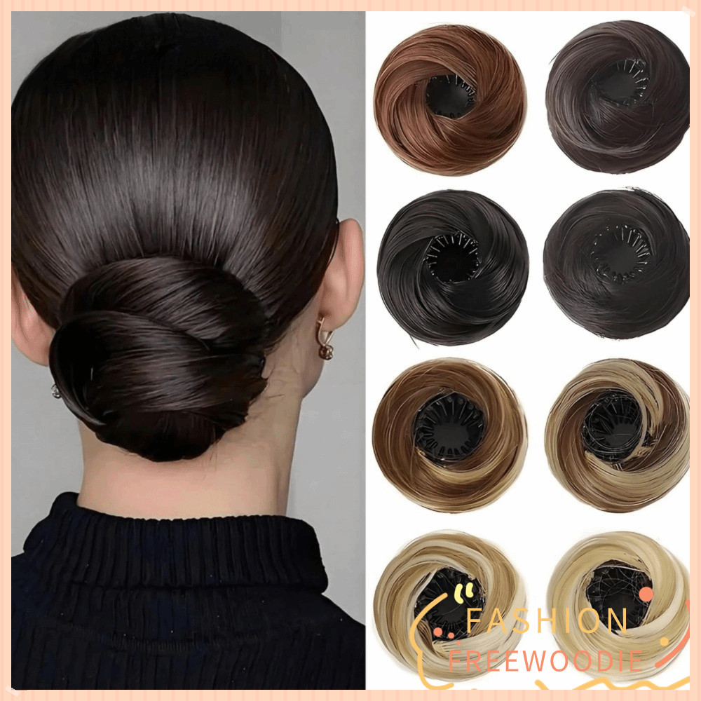 FREEWOODIE คลิปบนผม สังเคราะห์ผมขยาย วิกผม Mini Messy วงกลม สำหรับทรงดอนัท