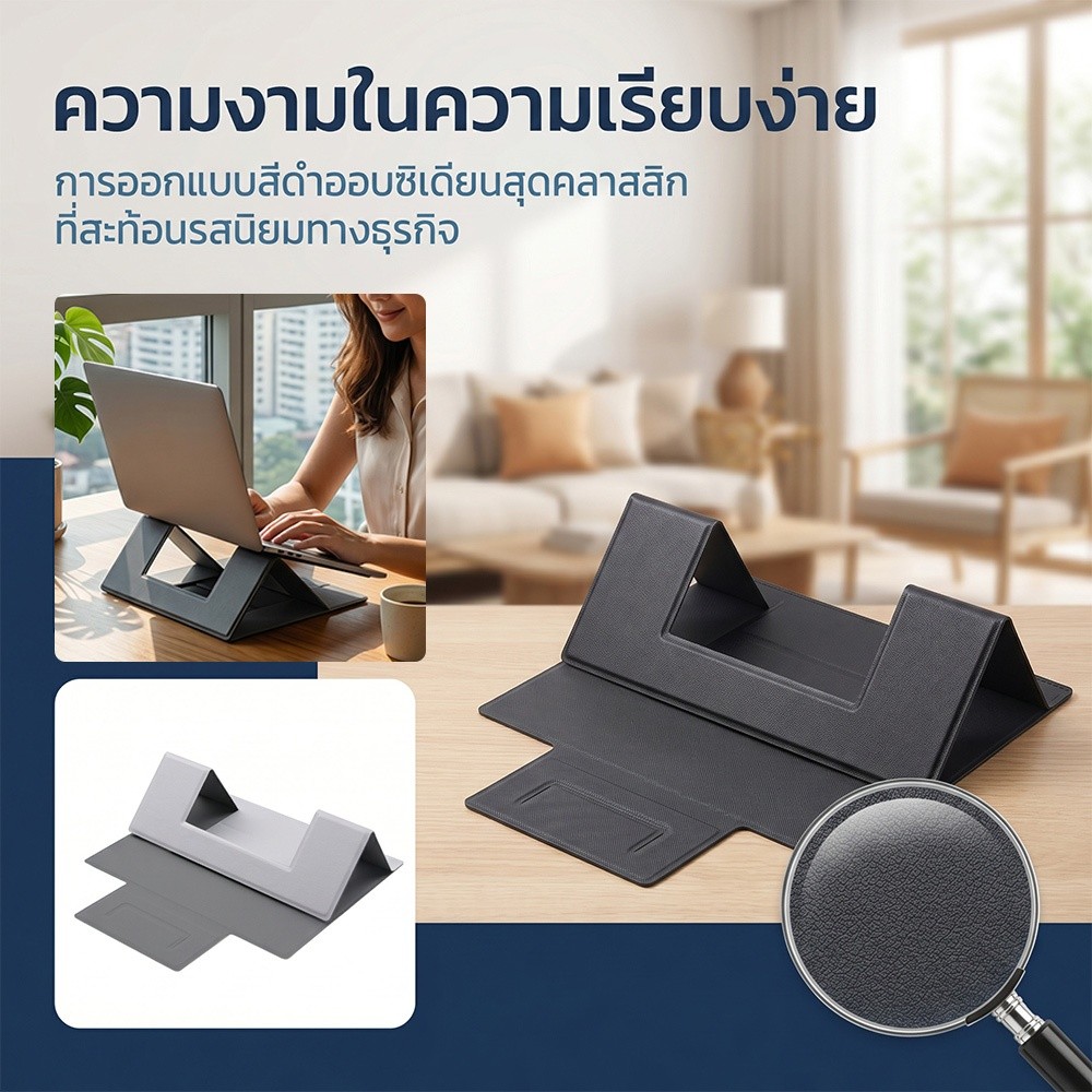 แบบพับได้ ขาตั้งแล็ปท็อป หนัง PU แบบไม่มีกาว ความสูง 8-12 นิ้ว ถอดออกได้ สําหรับแท็บเล็ต และแล็ปท็อป
